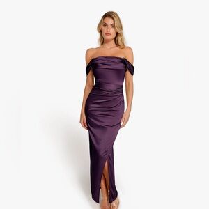 Shapewear Off Shoulder Shine Ruched Sculpting Maxi Dress